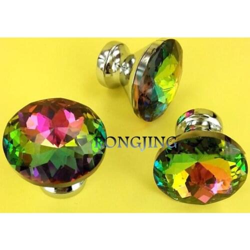 30mm K9 Crystal Cabinet Drawer Knobs Glass Furniture Cabinet Pulls Colorful Crystal Dresser Handles Closet Knob Shoes Box Pull