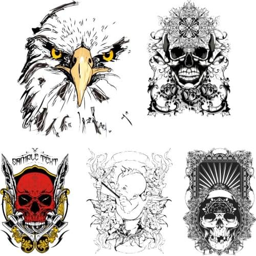 Personality Trend Grotesque Skull Plant Flowers Pattern Heat Transfer for Clothing Printed Heat-sensitive Patches