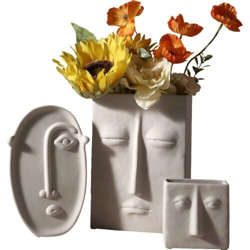 1Pc Nordic ins Home Decor Ceramic Vase for Flowers Human Face Design Vases Decoration Home Vase Luxury Pot