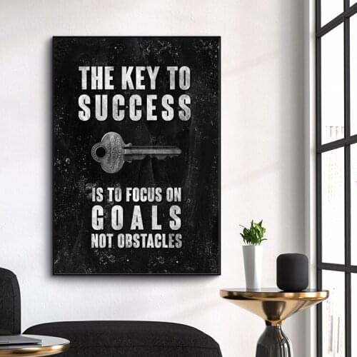 The Key To Success Canvas Painting Letter Inspirational Quotes Poster Black and White Wall Art Pictures Interior Home Decor