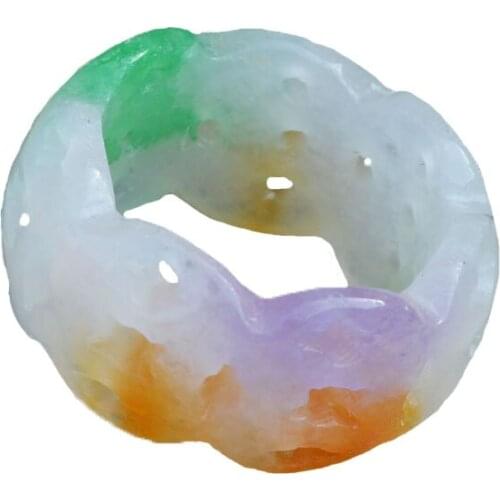 Drop Shipping Lavender Women Colorful Jades Ring Emerald Jade Rings Round Circle Cutout Rings Gift for Women Jades Jewelry