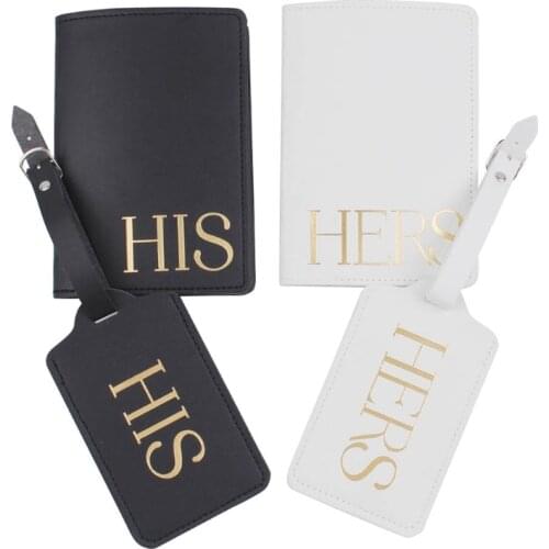 L5YA 4pcs HIS HERS Leather Passport Case Holder with Luggage Tags Travel ID Credit Card Protector for Women Couples