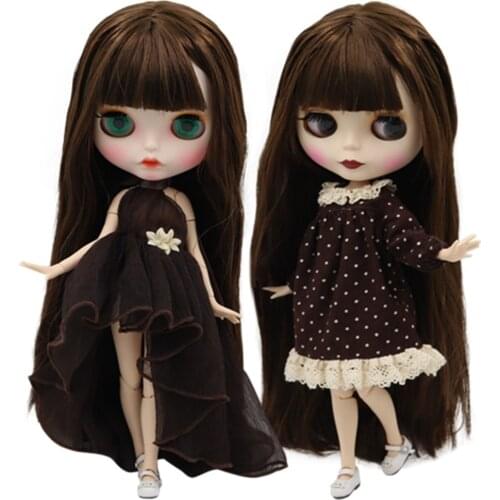 ICY DBS Blyth doll 1/6 bjd customized face with brown hair nude joint body for girl gift toy BL0521