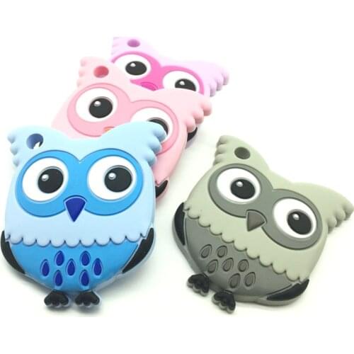 1 pc Silicone Owl Teether Silicone Teethers Teething Pendant Necklace BPA Free Baby Chew Toy Silicone Beads 4 Colors