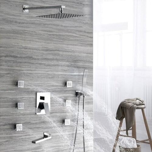 Brass Bath Shower Faucets Rain Shower Head Bathroom Shower Set Diverter Mixer Valve Shower System Wall Mounted