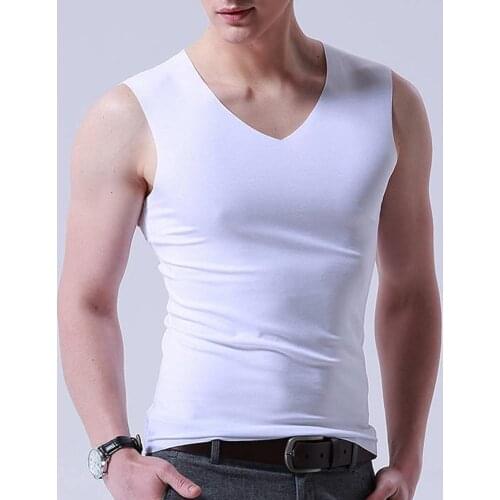 Tank Tops Men Plus Size Men Sporty Solid Color Sleeveless V Neck Slim Seamless Vest Tank Top
