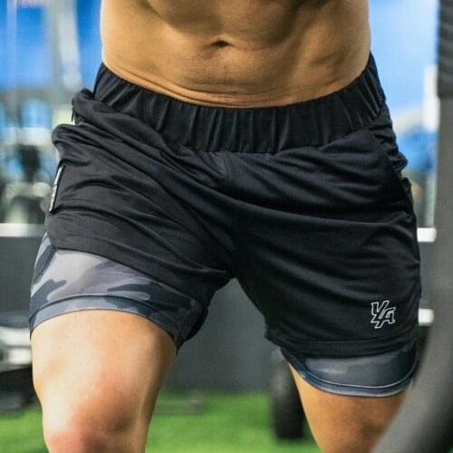 NEW Summer Running Mens 2 in 1 Camouflage Sports Jogging Fitness Training Quick Dry male Gym body-building elastic jogger Short