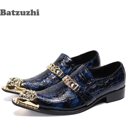 Batzuzhi Western Luxury Mens Shoes Luxury Handmade Mens Genuine Leather Dress Shoes Men Formal Pointed Metal Tip Zapatos Hombr