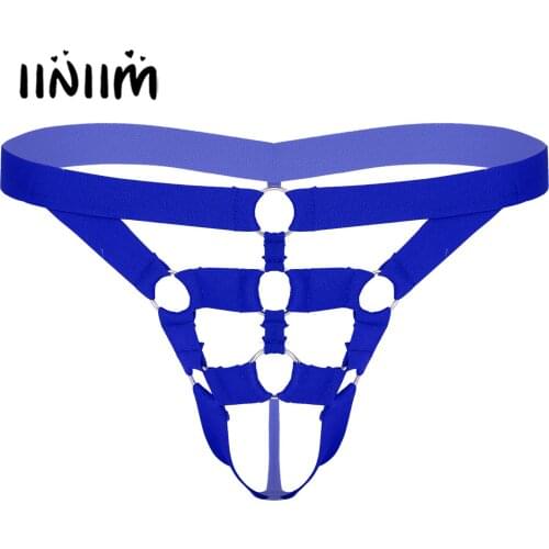 Mens Lingerie Hollow Out See Through Underwear O Ring Bulge Pouch Briefs Underpants Low Rise Open Butt G-Strings Thongs Panties