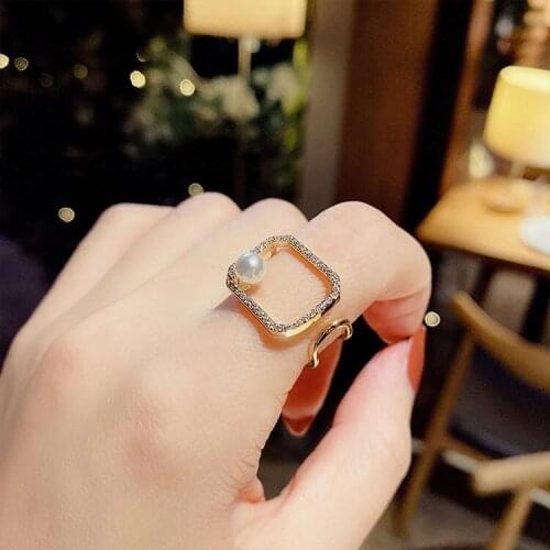MWsonya New Korean Luxury Metal Geometric for Women Open Ring Fashion Semi-circle Ring Ladies Jewelry Accessories