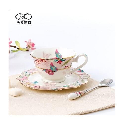 Ceramic Coffee Cup Set Bone China Butterfly Porcelain Tea Cups And Saucers Afternoon Home Some Drinkware Christmas Gift
