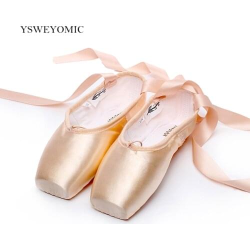Pointe Shoes Nude Black Bandage Ballet Dance Girl Woman Professional Canvas Satin Dancing Shoes with Sponge Silicone Toe Pads