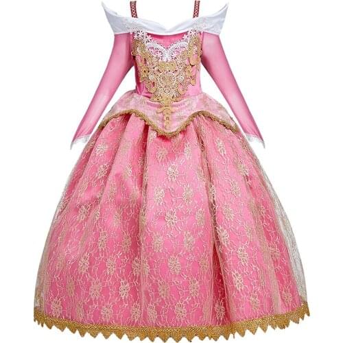 Girls Sleeping Beauty Dress Children Aurora Cosplay Clothes Kids Elegant Halloween Princess Party Ball Gown for 4-10 Year