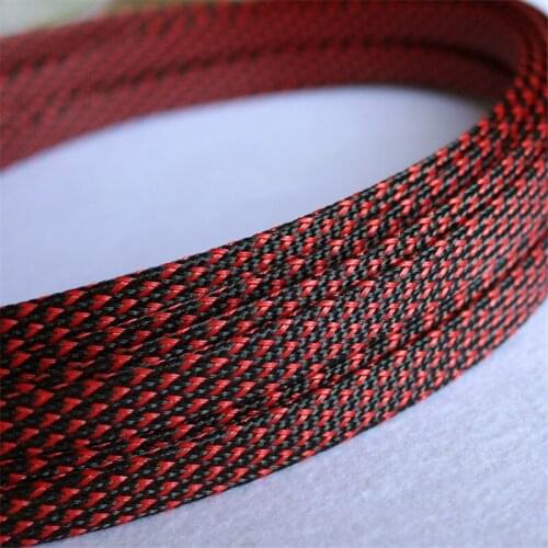 1M Black & Red 10mm braid cables textile cord PET Expandable High Density Sheathing Plaited Cable Sleeves
