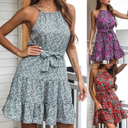 Casual Pastoral Style Ladies Sleeveless Ruffle Hem Dress 3 Colors Dress Ruffle for Hiking