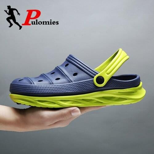 PULOMIES Summer Mens Slippers Clogs Quick Dry Casual Home Slides Outdoor Garden Shoes Beach Sandals Mules Bathroom Slippers