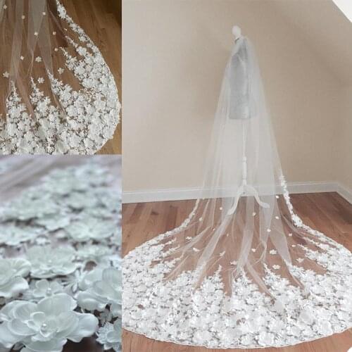 Luxurious Bridal Veils Lace Appliques Beads Cathedral Wedding Shawl Custom Made Bridal Long Tulle Veil Wedding Accessories 2021