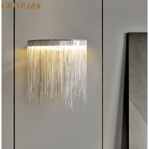 Contemporary Silver Chain Wall Mounted Light LED E14 Modern Tassel String Sconce Lamp Art Deco Stairs Bedside Corridor Porch