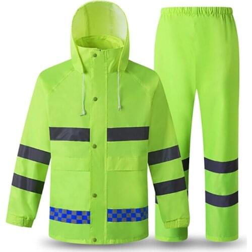 Reflective Rain Suit Hooded Long Sleeve Jacket Pants Kit High Visibility Windproof Waterproof Safety Raincoat Rainwear Suitym