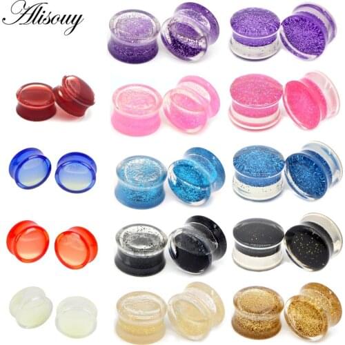 Alisouy 2Pcs Acrylic Ear Plug Tunnels Cute Ear Expanders Fit Ear Flesh Tunnel Gauges Piercing Mixed Styles Ear Stretcher Jewelry