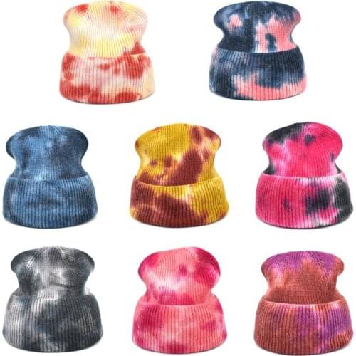 Unisex Knitted Beanies Hat Fashion Tie-dye Hat Winter Warm Soft Ski Hats Men Women Multicolor Caps High Quality Knitted Hat