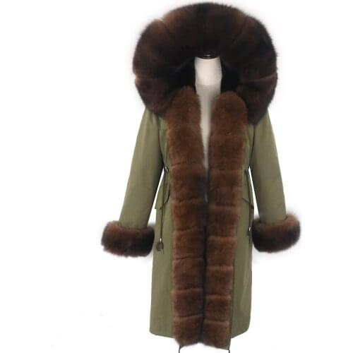 2021 Real Fur Coat Winter Jacket X-long Parka Women Natural Fox Fur Hood Luxury Outerwear Detachable Waterproof Outerwear New