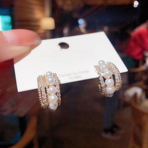 South Korea C - type pearl zircon female earrings 2020 new jewelry wholesale