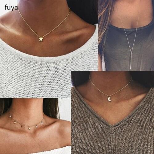 2 Pieces Heart Moon Star Choker Necklaces Neck Coin Bohemian Pendant Necklace for Women Round Chain Neck Chocker Bijoux Jewelry