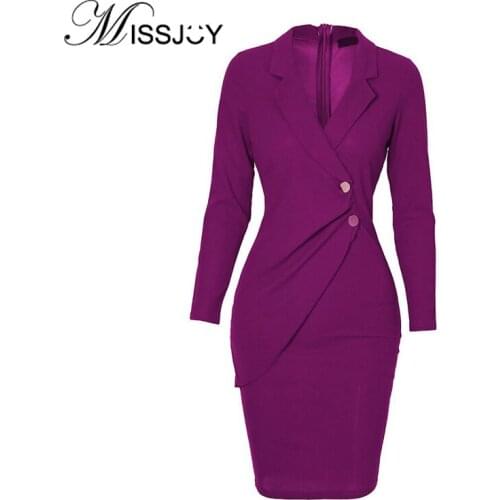 MISSJOY Plus Size Office Work Dresses Women Gray V-Neck 2020 Spring Pencil Long Sleeves High Waist Elegant Party Female Business
