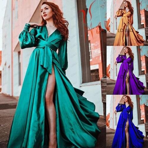 LO&LI Bong Bathrobe Silky Satin Robe Charming Womens Lengthened Casual Bathrobe Long Sleeved Robe Homewear