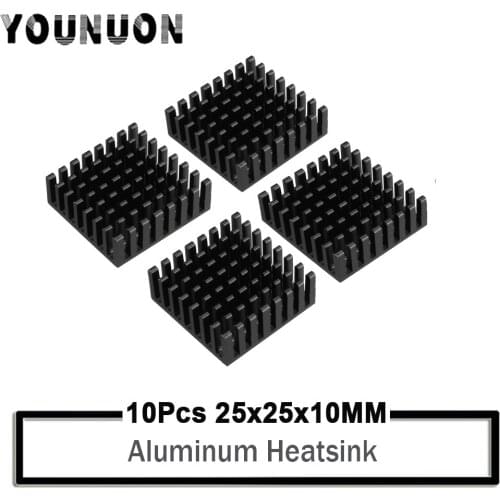 10Pcs YOUNUON Black 25x25x10mm Aluminum Heatsink for Chip CPU GPU VGA RAM IC LED Heat Sink Radiator Cooling with 3M Tape