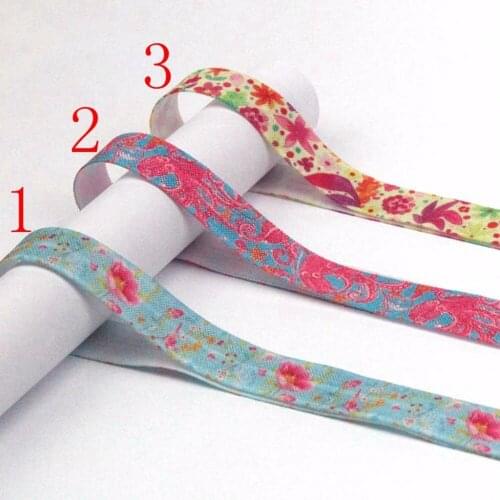 100yards/lot 5/8" heat transfer flower flora printed foe fold over elastic for girl hair ties accessories welcome custom