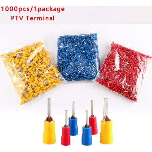 1000PCS Insulated pin terminal copper PTV 2-10PCT1.25-10 PCT5.5-13 Copper wire connectors automotive cable male connector plug