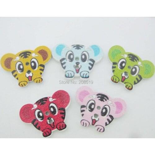 WBNWWL children clothes sewing buttons assorted 200pcs DIY scrapbooking wooden button tiger printed
