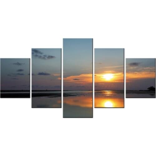 5 Panel Wall canvas art paint sunset seascape Beach decorative canvas wall painting Modular pictures Framed J009-071