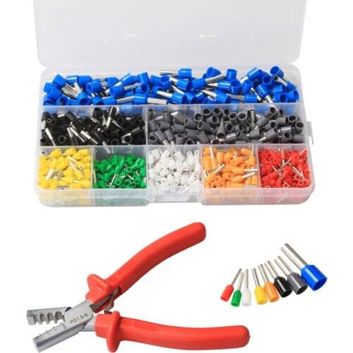800Pcs Cable Wire Connector Crimping Terminal Assorted set &1PC Hand Ferrule Crimper Plier Crimp Tool Kit