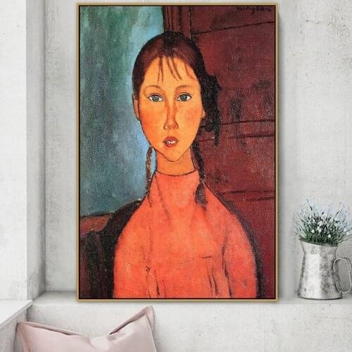 Amedeo Modigliani Old Famous Master Artist Girl with Plaits Canvas Painting Poster Print for Living Room Wall Decor Wall Art