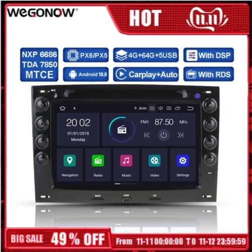 DSP PX6 IPS Android 10 6 Core 4G 64G Car DVD Player GPS map RDS Radio Wifi Bluetooth 5.0 For Renault Megane 2 ii 2003-2009 2010