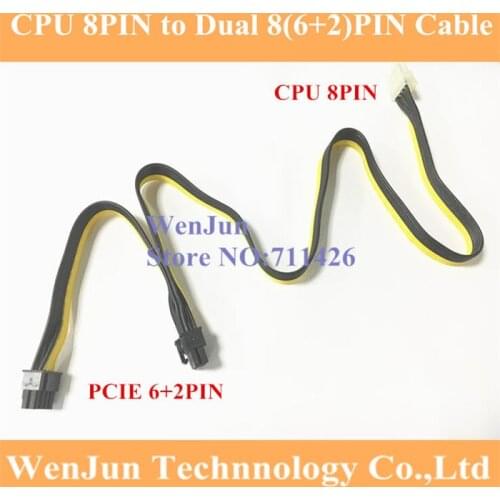 Free shipping High quality 8 Pin CPU to PCI-E 8(6+2)pin splitter 18AWG extention power cable 60+20cm