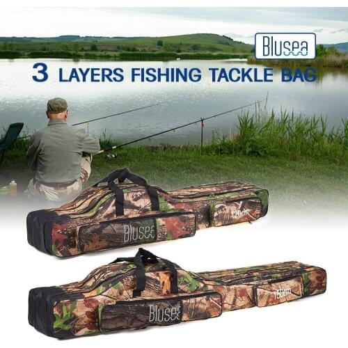 Blusea 120cm/150cm 3 Layers Fishing Bag Portable Folding Fishing Rod Reel Bag Fishing Tackle Carry Bag Travel Storage Case