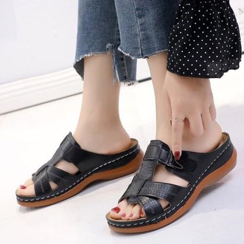 2021 Women Sandals Summer Premium Orthopedic Open Toe Woman Sandals Vintage Leather Casual Female Platform Womens Retro Shoes