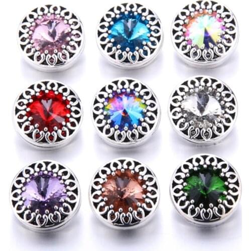 Boom Life Wholesale 10pcs/lot Mixed Metal 18mm Snap Jewelry DIY Metal Rhinestone Button Snaps Fit Snap Bracelet Jewelry