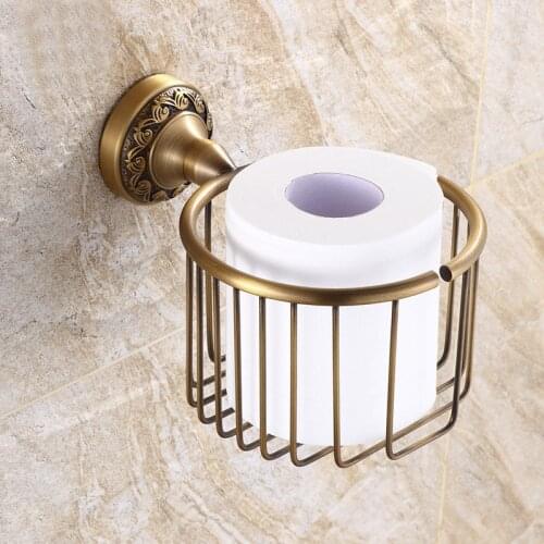 Bathroom Paper Holders Antique Brass Wall Mount Toilet Paper Roll Basket Holder Gold Toilet Tissue box Paper Towel Rack ZD935