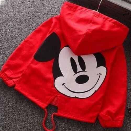 Childrens Spring and Autumn Jacket Coat Clothing Childrens Mickey Cartoon Hooded Cute Windbreaker Boys and Girls Coat Clothes