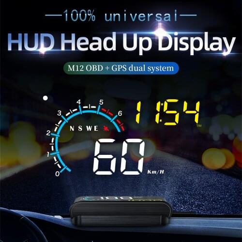 Universal M12 OBD2+GPS HUD Head Up Display Car speedometer Water temp RPM Windshield Projector Security Automatic Alarm Display