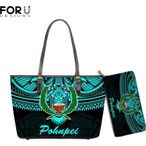 FORUDESIGNS Luxury Design Women Shoulder Bag And Purse Pohnpei Polynesian Tribal Print Lady Large Capacity PU Leather Sac A Main