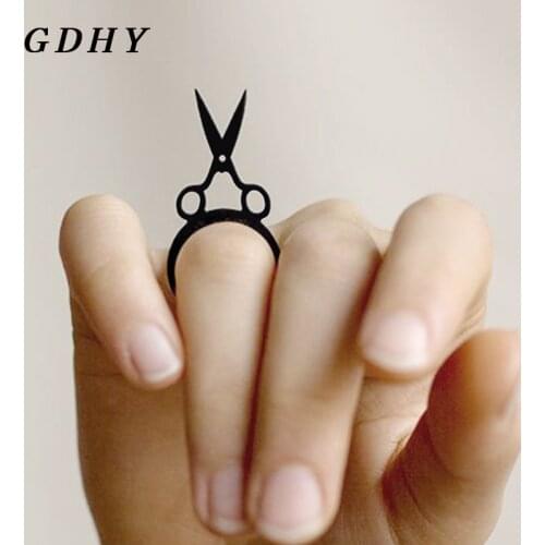 GDHY Fashion Scissors Ring Finger Cartoon Acrylic Hollowing Mini Scissors Erect Ring Party Jewelry For Womens Friends Gifts