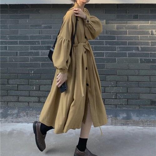 GOOHOJIO 2020 New Single Breasted Casual Solid Color Trench Women Outwear Fashion Office Lady Coat Long Trench Belt Women Coats