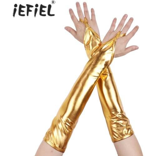 IEFiEL Womens Elbow Length Shimmery Metallic/Fish Scales Printed Fingerless Gloves Costume Night Club Dancewear Party Favors