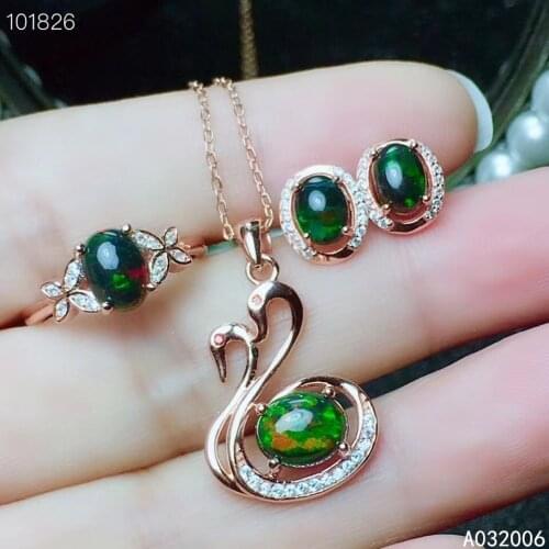 KJJEAXCMY fine jewelry 925 sterling silver natural black opal earrings ring pendant necklace luxury ladies suit support test